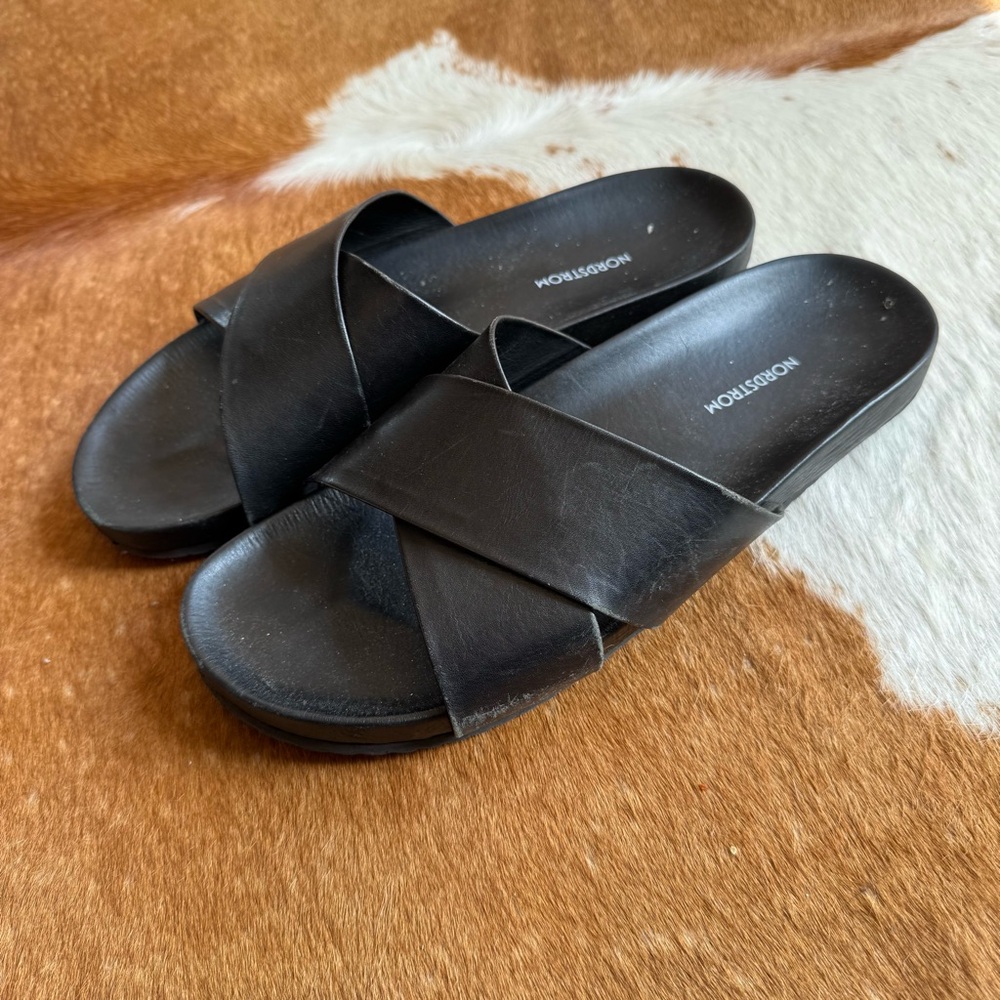 Nordstrom Black Slide Sandals - Cross Strap